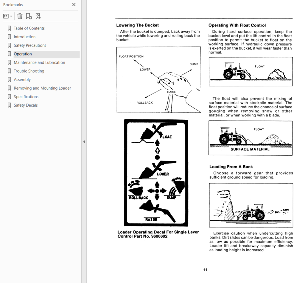 Ford 7106, 7108 loader manual sample page